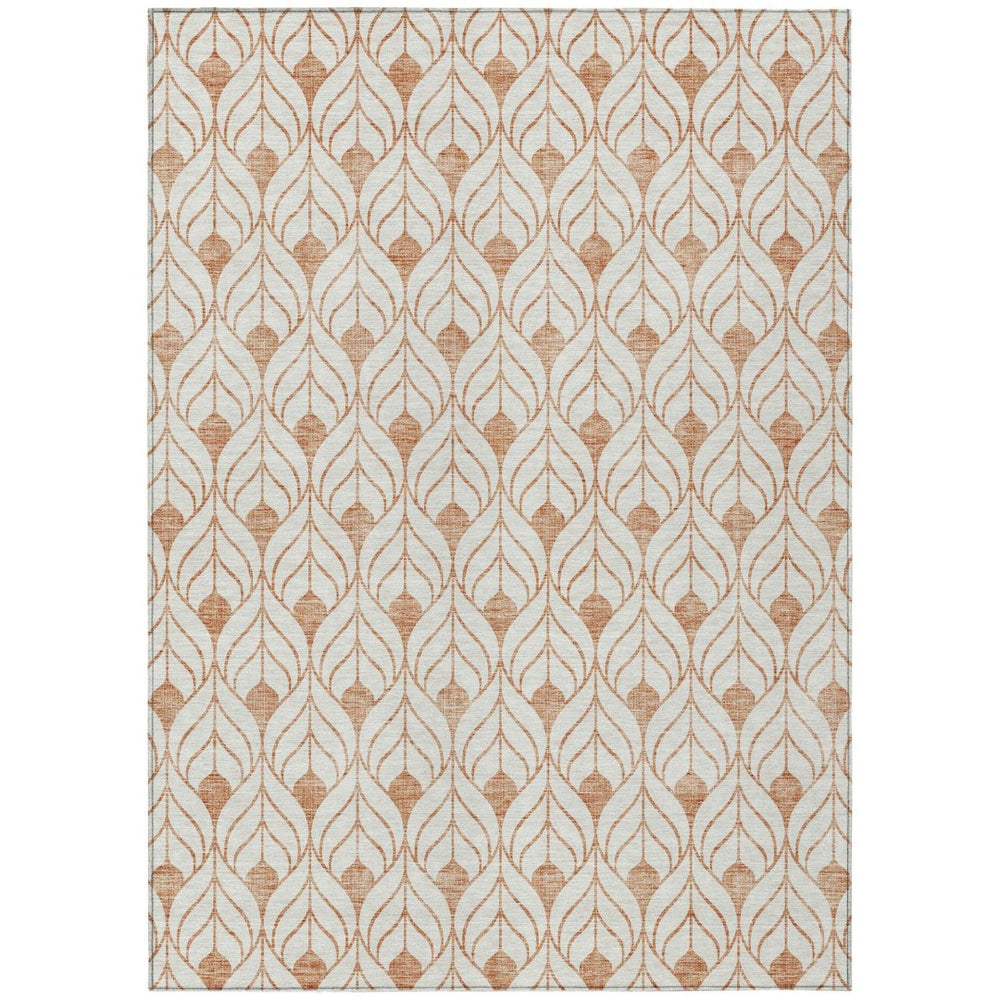 HomeRoots 5' Salmon and Beige Geometric Indoor Outdoor Area Rug - Stylish, Durable, Washable, Versatile Design 8' X 10' 595766