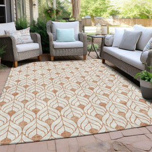 Homeroots 3' Beige And Ivory Geometric Washable Area Rug For Indoor & Outdoor Spaces, Durable And Stylish 9' X 12' Polyester 595767