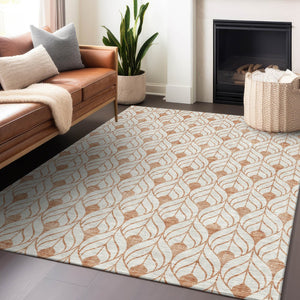 Homeroots 3' Beige And Ivory Geometric Washable Area Rug For Indoor & Outdoor Spaces, Durable And Stylish 10' X 14' Polyester 595768
