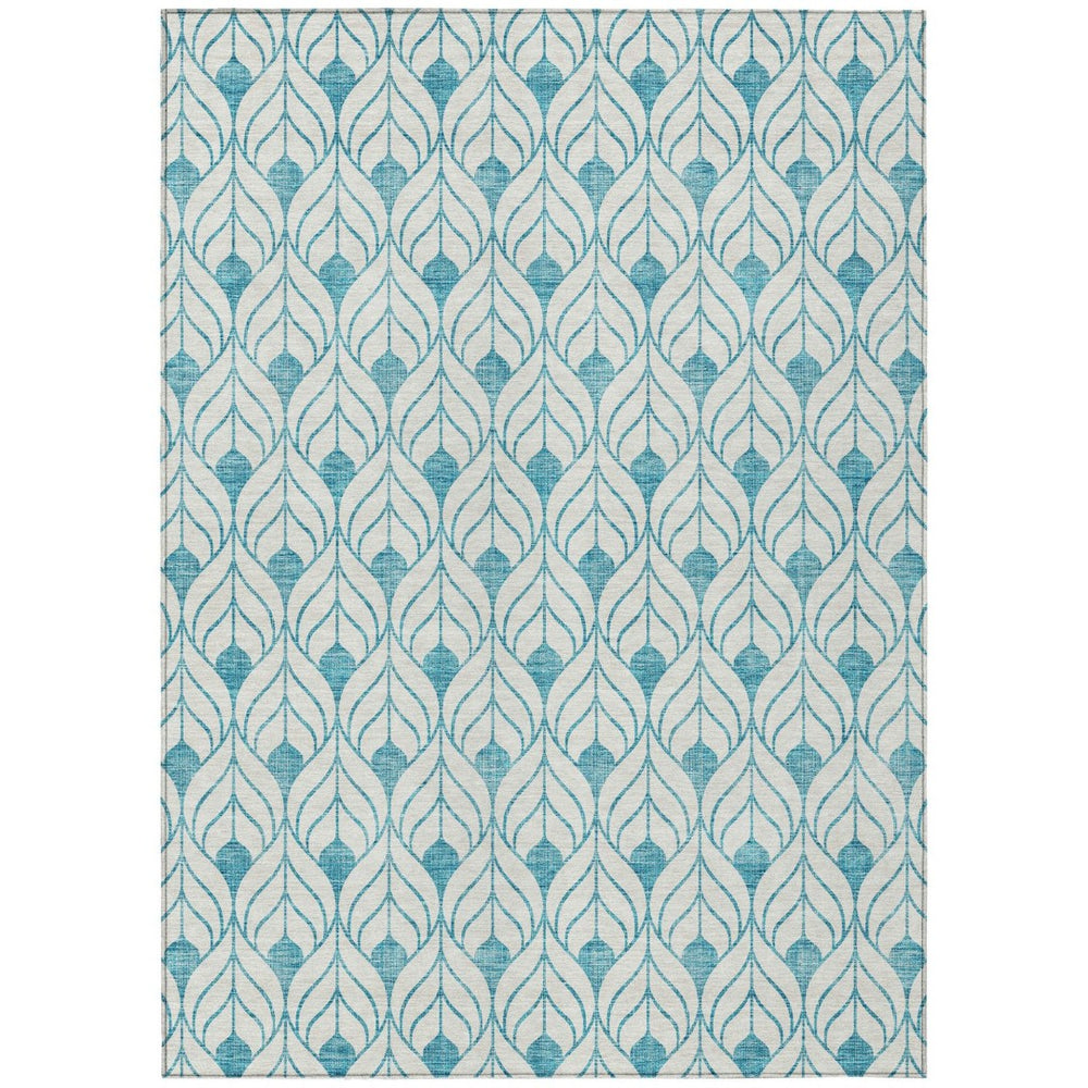 HomeRoots 9' X 12' Teal Blue Geometric Area Rug - Stylish, Washable, Indoor/Outdoor, Durable & Low-Maintenance! 595779