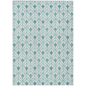 HomeRoots 5' Stylish Teal Blue & Ivory Geometric Area Rug - Durable, Washable, Perfect for Indoor/Outdoor Spaces 10' X 14' 595780