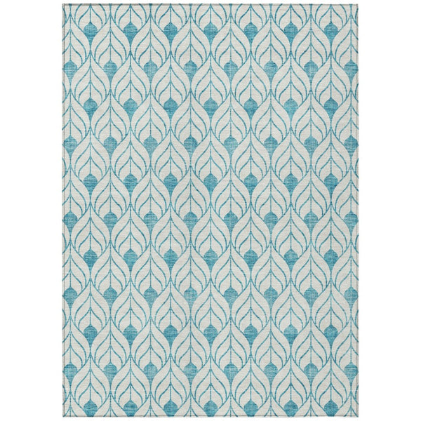 HomeRoots 5' Stylish Teal Blue & Ivory Geometric Area Rug - Durable, Washable, Perfect for Indoor/Outdoor Spaces 10' X 14' 595780