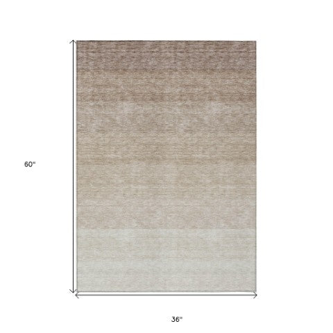 Homeroots 3' Beige And Ivory Ombre Area Rug - Stylish, Washable Design For Indoor & Outdoor Use, Durable Fun! 3' X 5' Polyester 595781