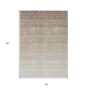 Homeroots 3' Beige And Ivory Ombre Area Rug - Stylish, Washable Design For Indoor & Outdoor Use, Durable Fun! 5' X 8' Polyester 595782