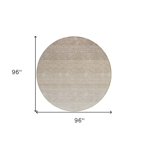 Homeroots 3' Beige And Ivory Ombre Area Rug - Stylish, Washable Design For Indoor & Outdoor Use, Durable Fun! 8' Round Polyester 595783