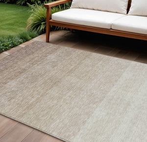 Homeroots 3' Beige And Ivory Ombre Area Rug - Stylish, Washable Design For Indoor & Outdoor Use, Durable Fun! 8' X 10' Polyester 595784