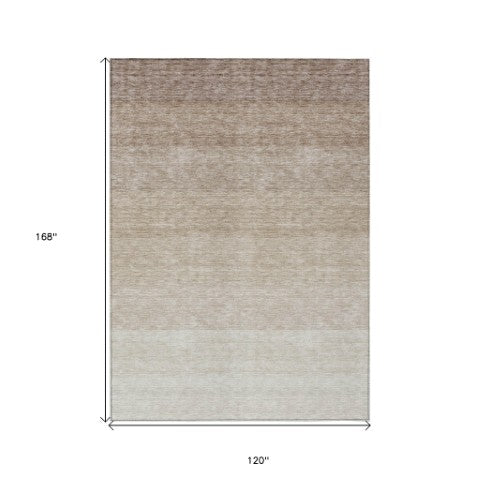 Homeroots 3' Beige And Ivory Ombre Area Rug - Stylish, Washable Design For Indoor & Outdoor Use, Durable Fun! 10' X 14' Polyester 595786