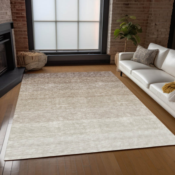 Homeroots 3' Beige And Ivory Ombre Area Rug - Stylish, Washable Design For Indoor & Outdoor Use, Durable Fun! 10' X 14' Polyester 595786