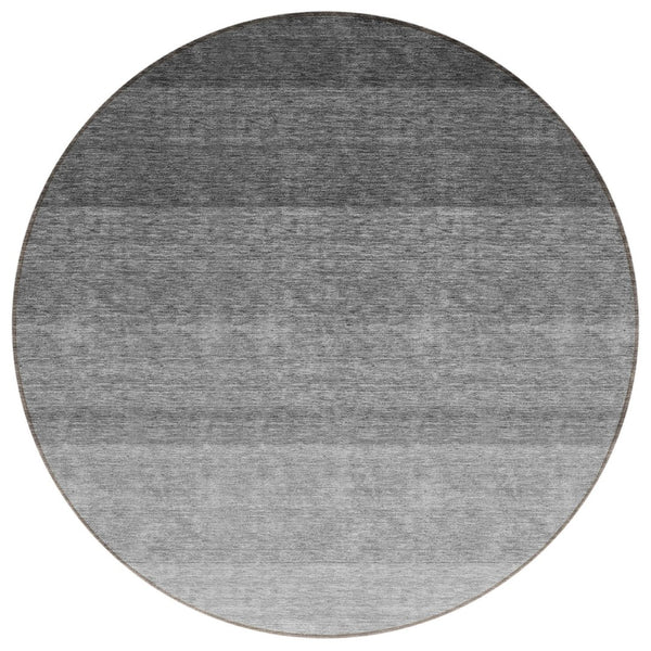 HomeRoots 5' Black and Ivory Ombre Area Rug – Durable, Washable, Stylish for Indoor or Outdoor Spaces 8' Round 595789