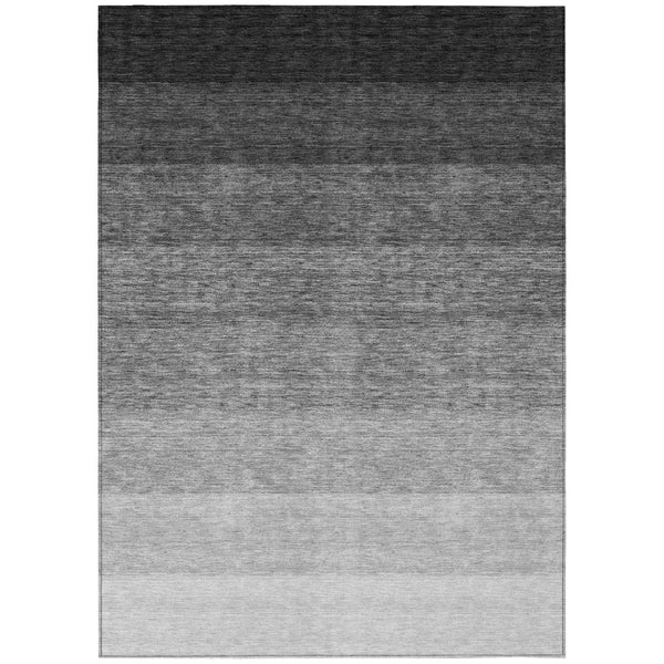 HomeRoots 5' Black and Ivory Ombre Area Rug – Durable, Washable, Stylish for Indoor or Outdoor Spaces 8' X 10' 595790