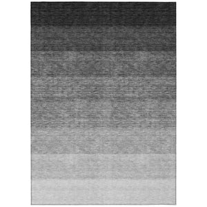 HomeRoots 9' X 12' Black and Ivory Ombre Area Rug - Modern, Machine Washable, Indoor-Outdoor, Durable Design 595791