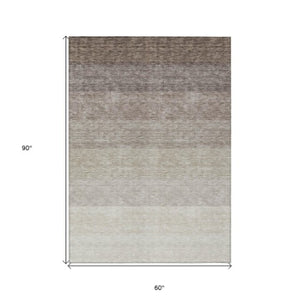 Homeroots 3' Beige And Ivory Ombre Area Rug - Stylish, Washable Design For Indoor & Outdoor Use, Durable Fun! 5' X 8' Polyester 595794