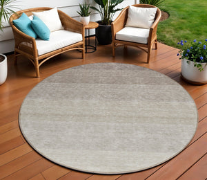 Homeroots 3' Beige And Ivory Ombre Area Rug - Stylish, Washable Design For Indoor & Outdoor Use, Durable Fun! 8' Round Polyester 595795