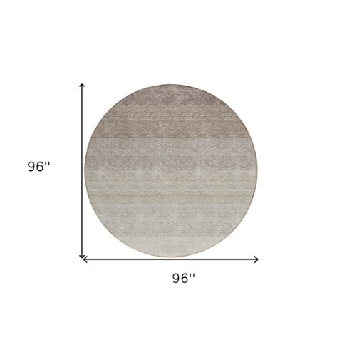 Homeroots 3' Beige And Ivory Ombre Area Rug - Stylish, Washable Design For Indoor & Outdoor Use, Durable Fun! 8' Round Polyester 595795