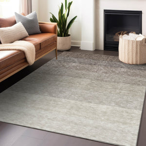 Homeroots 3' Beige And Ivory Ombre Area Rug - Stylish, Washable Design For Indoor & Outdoor Use, Durable Fun! 8' X 10' Polyester 595796