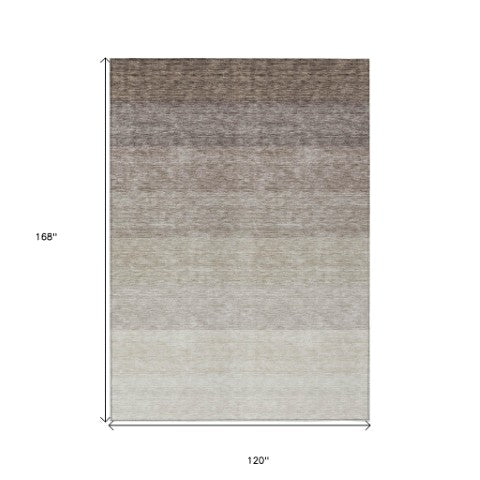 Homeroots 3' Beige And Ivory Ombre Area Rug - Stylish, Washable Design For Indoor & Outdoor Use, Durable Fun! 10' X 14' Polyester 595798