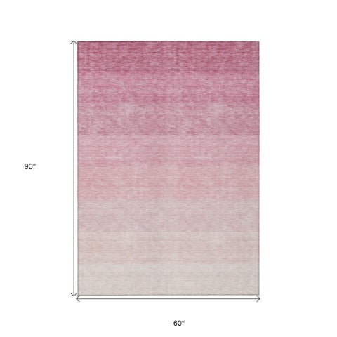 Homeroots 3' Beige And Ivory Ombre Area Rug - Stylish, Washable Design For Indoor & Outdoor Use, Durable Fun! 5' X 8' Polyester 595818