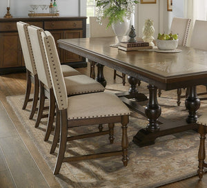 English Elm Traditional 9 Piece Formal Dining Set Oak Walnut Veneer Trestle Table Nailhead Chairs B011S00922