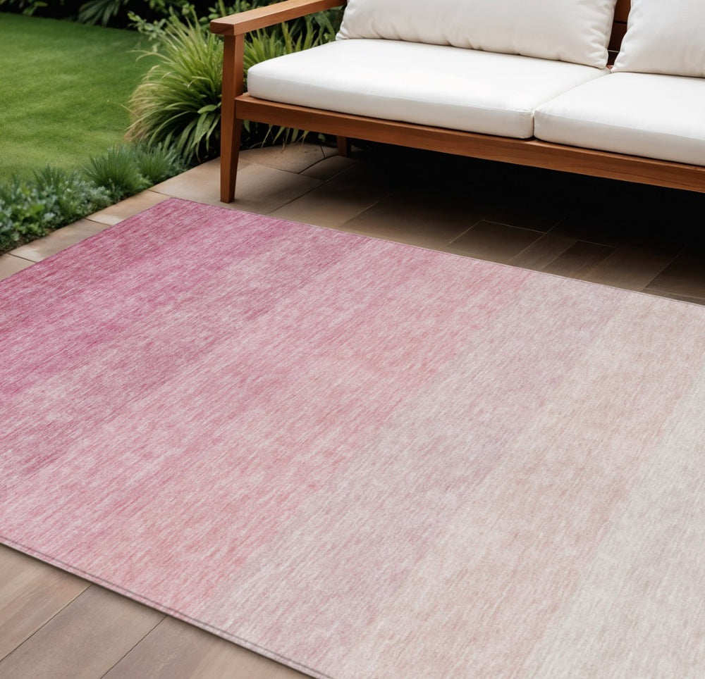 HomeRoots 9' X 12' Pink-To-Ivory Ombre Area Rug - Stylish Washable Design for Indoor & Outdoor Durability 595821