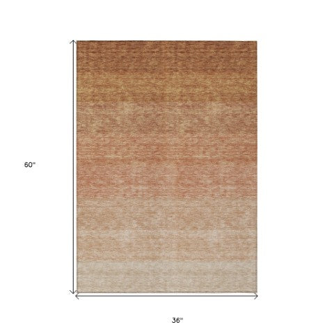 Homeroots 3' Beige And Ivory Ombre Area Rug - Stylish, Washable Design For Indoor & Outdoor Use, Durable Fun! 3' X 5' Polyester 595823