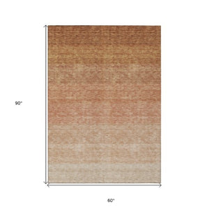 Homeroots 3' Beige And Ivory Ombre Area Rug - Stylish, Washable Design For Indoor & Outdoor Use, Durable Fun! 5' X 8' Polyester 595824