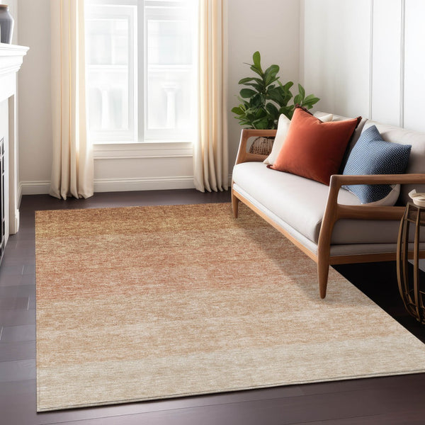 Homeroots 3' Beige And Ivory Ombre Area Rug - Stylish, Washable Design For Indoor & Outdoor Use, Durable Fun! 5' X 8' Polyester 595824