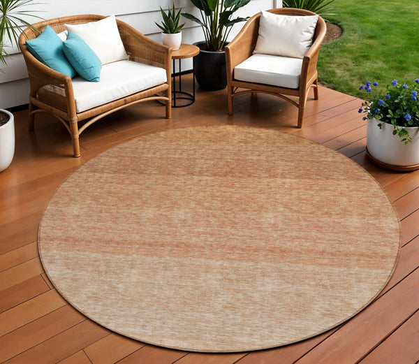Homeroots 3' Beige And Ivory Ombre Area Rug - Stylish, Washable Design For Indoor & Outdoor Use, Durable Fun! 8' Round Polyester 595825