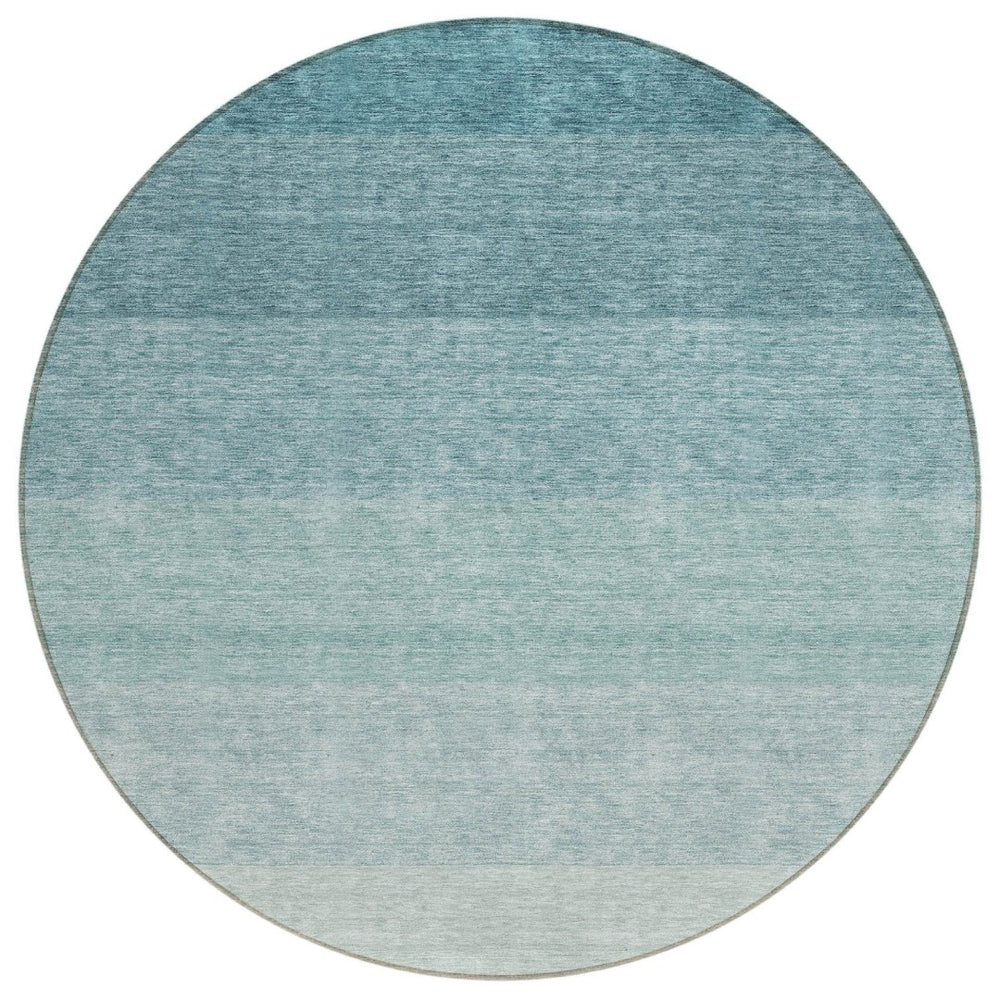 HomeRoots 5' Teal Blue and Ivory Ombre Indoor-Outdoor Area Rug - Durable, Stylish, and Easy to Clean for Any Space 8' Round 595837