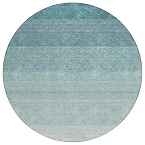 HomeRoots 5' Teal Blue and Ivory Ombre Indoor-Outdoor Area Rug - Durable, Stylish, and Easy to Clean for Any Space 8' Round 595837