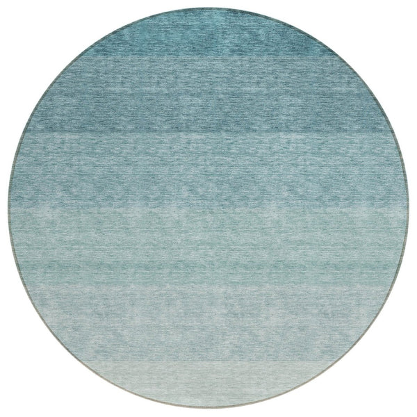 HomeRoots 5' Teal Blue and Ivory Ombre Indoor-Outdoor Area Rug - Durable, Stylish, and Easy to Clean for Any Space 8' Round 595837