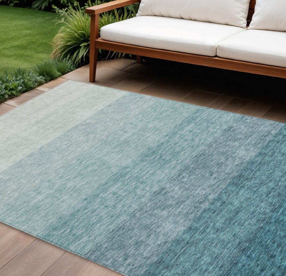 HomeRoots 9' X 12' Teal Blue Ombre Area Rug - Durable, Machine-Washable Design for Indoor & Outdoor Use 595839