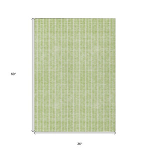 Homeroots 3' Artichoke Green And Ivory Striped Washable Rug For Indoor And Outdoor Spaces - Durable Design 3' X 5' Polyester 595841