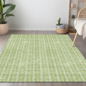 Homeroots 3' Artichoke Green And Ivory Striped Washable Rug For Indoor And Outdoor Spaces - Durable Design 3' X 5' Polyester 595841