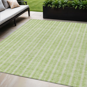 Homeroots 3' Artichoke Green And Ivory Striped Washable Rug For Indoor And Outdoor Spaces - Durable Design 5' X 8' Polyester 595842