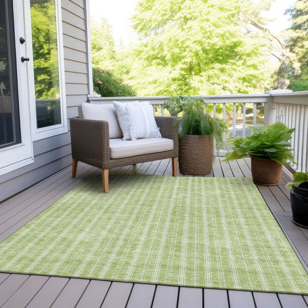 Homeroots 3' Artichoke Green And Ivory Striped Washable Rug For Indoor And Outdoor Spaces - Durable Design 5' X 8' Polyester 595842
