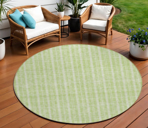 Homeroots 3' Artichoke Green And Ivory Striped Washable Rug For Indoor And Outdoor Spaces - Durable Design 8' Round Polyester 595843