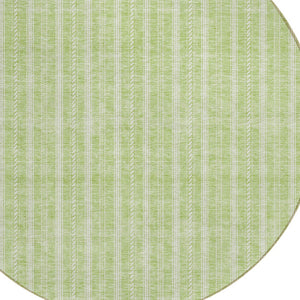 Homeroots 3' Artichoke Green And Ivory Striped Washable Rug For Indoor And Outdoor Spaces - Durable Design 8' Round Polyester 595843