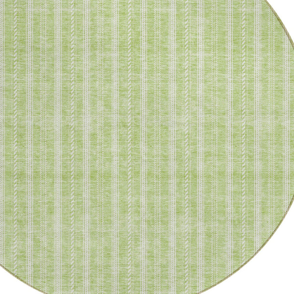 Homeroots 3' Artichoke Green And Ivory Striped Washable Rug For Indoor And Outdoor Spaces - Durable Design 8' Round Polyester 595843