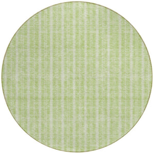 Homeroots 3' Artichoke Green And Ivory Striped Washable Rug For Indoor And Outdoor Spaces - Durable Design 8' Round Polyester 595843