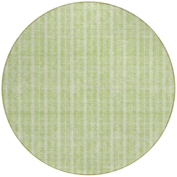 Homeroots 3' Artichoke Green And Ivory Striped Washable Rug For Indoor And Outdoor Spaces - Durable Design 8' Round Polyester 595843