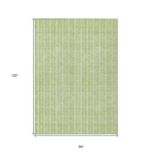 Homeroots 3' Artichoke Green And Ivory Striped Washable Rug For Indoor And Outdoor Spaces - Durable Design 8' X 10' Polyester 595844