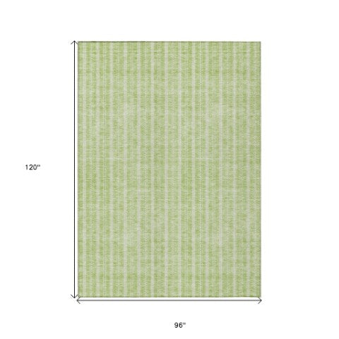 Homeroots 3' Artichoke Green And Ivory Striped Washable Rug For Indoor And Outdoor Spaces - Durable Design 8' X 10' Polyester 595844