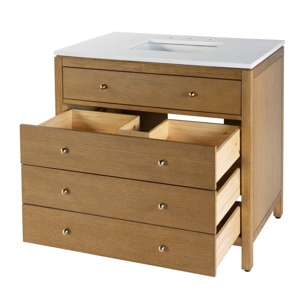 Butler Specialty Company Nora 36" Quartz Top Single Sink Bathroom Vanity - Elegant Storage Solution Natural Mdf,Pine,Plywood,Rubberwood,White Quartz,Ceramic,Composite Wood,Acacia,Veneers 5958452-butler