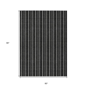 Homeroots 3' Artichoke Green And Ivory Striped Washable Rug For Indoor And Outdoor Spaces - Durable Design 5' X 8' Polyester 595848