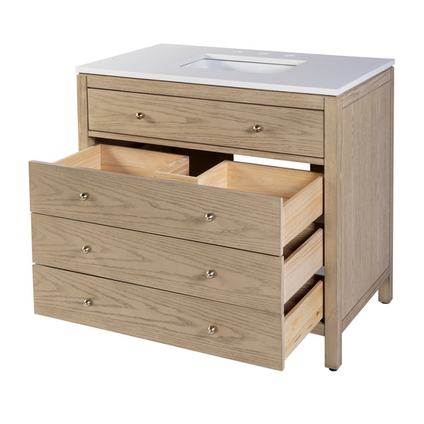 Butler Specialty Company Nora 36" Quartz Top Single Sink Bathroom Vanity - Elegant Storage Solution Light Brown Mdf,Pine,Acacia,Plywood,White Quartz,Ceramic,Composite Wood,Veneers 5958492-butler