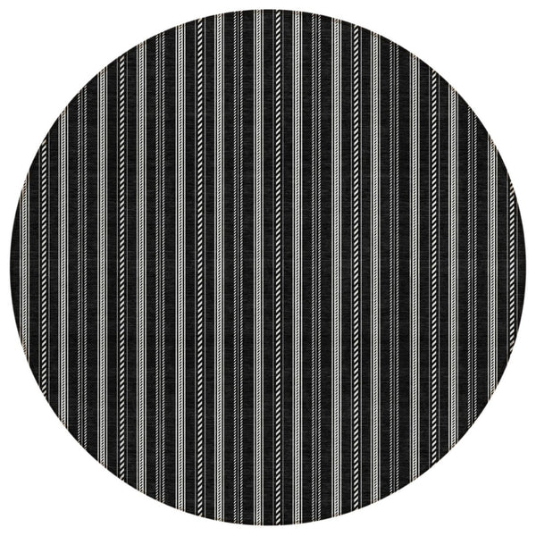 HomeRoots 5' Black and Ivory Striped Area Rug – Durable, Washable Design Perfect for Indoor and Outdoor Spaces 8' Round 595849