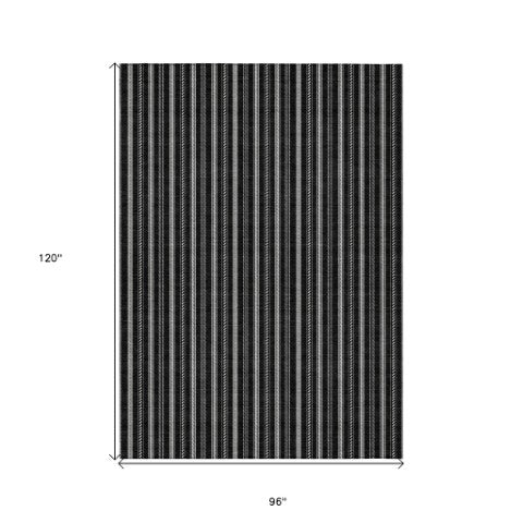 Homeroots 3' Artichoke Green And Ivory Striped Washable Rug For Indoor And Outdoor Spaces - Durable Design 8' X 10' Polyester 595850