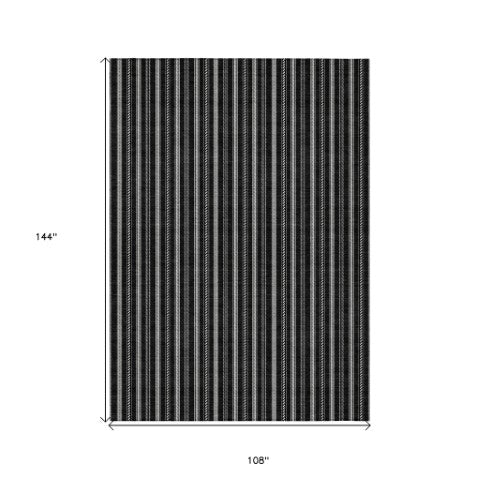 Homeroots 3' Artichoke Green And Ivory Striped Washable Rug For Indoor And Outdoor Spaces - Durable Design 9' X 12' Polyester 595851