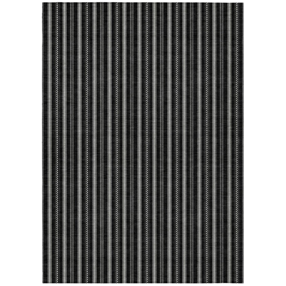 HomeRoots 9' X 12' Black and Ivory Striped Washable Area Rug - Durable, Stylish, and Perfect for Indoor/Outdoor Use 595851