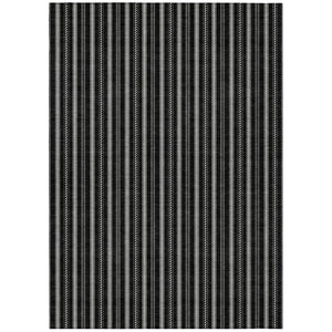 HomeRoots 5' Black and Ivory Striped Area Rug – Durable, Washable Design Perfect for Indoor and Outdoor Spaces 10' X 14' 595852